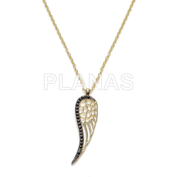 Collar en Plata de ley y Baño Oro con Circonitas Negras. ALA.