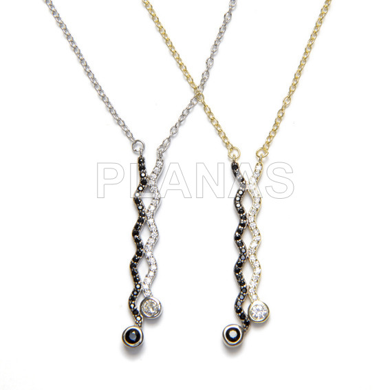 Necklace in rhodium sterling silver with black and white zircons.
