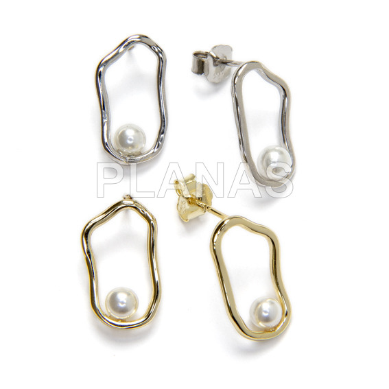Rhodium-plated sterling silver hoops with 4mm synthetic pearl.