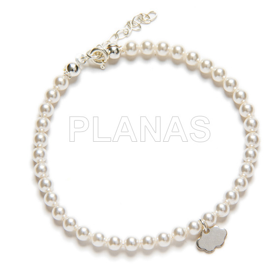 Pulsera en Plata de ley y Perlas de Cristal Austríaco de 4mm.Color Blanco.NUBE.
