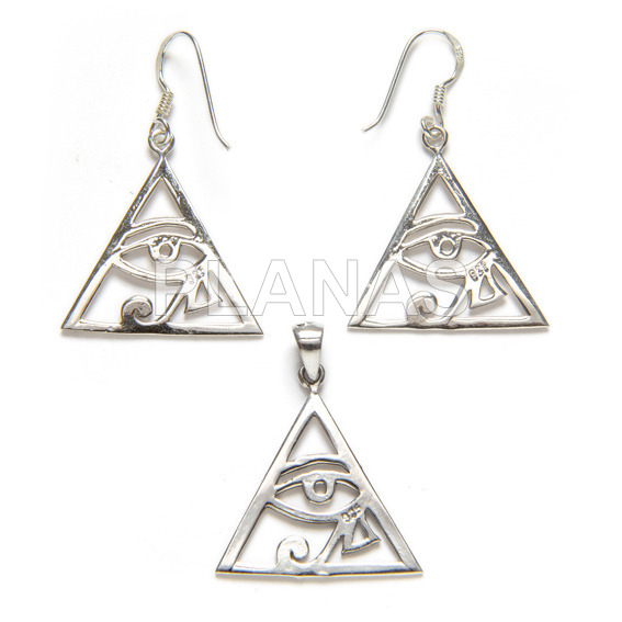 Set in sterling silver, earrings and pendant. eye of horus.