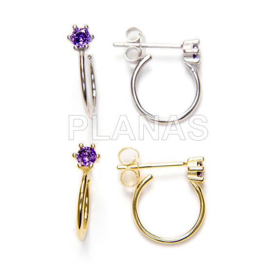 Brincos em prata de lei ródio e zircões tanzanite 15x11mm.