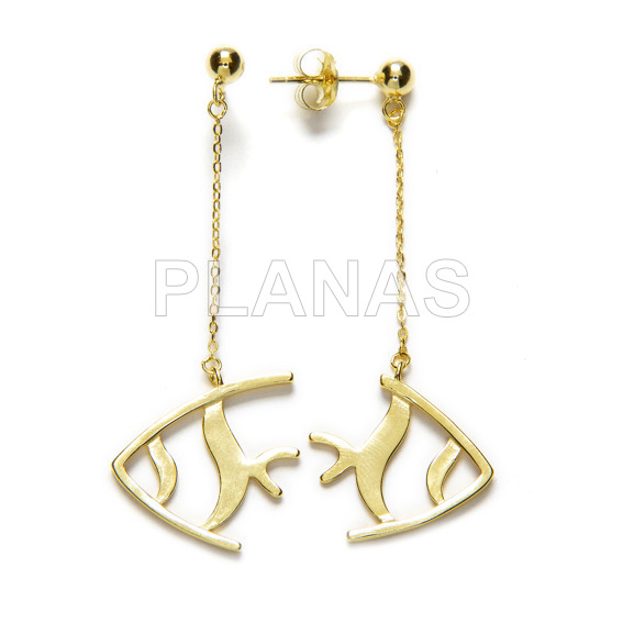 Pendientes en Plata de ley y baño oro.PEZ.