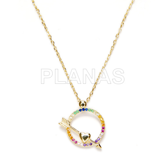 Collar en Plata de Ley y Baño Oro con Circonitas de Colores.CORAZÓN.