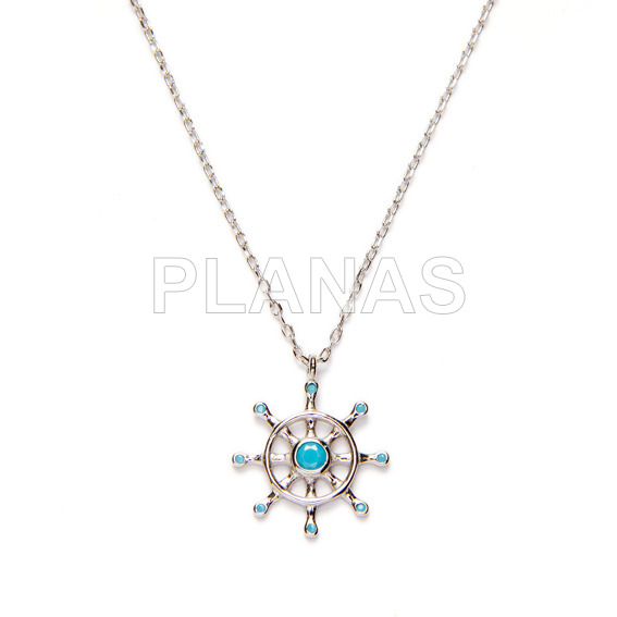 Necklace in rhodium sterling silver with turquoise zircons.timÓn.