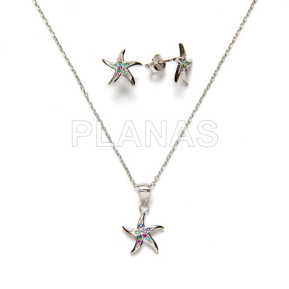 Set in rhodium-plated sterling silver and colored zircons. star of the sea.