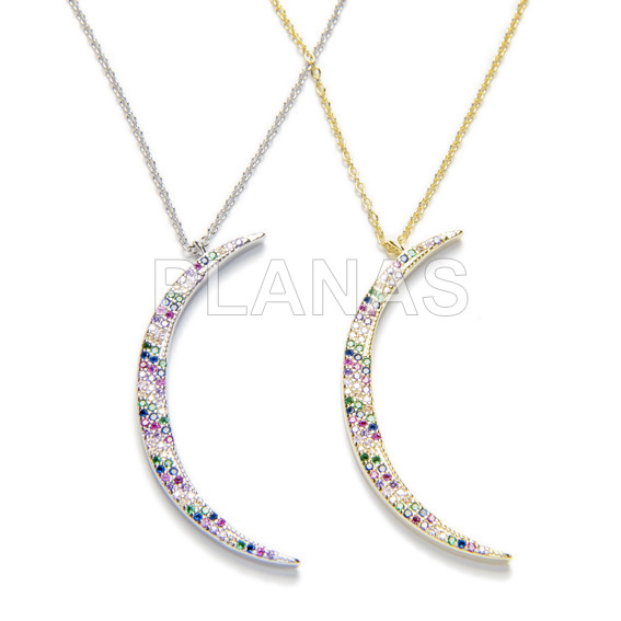 Necklace in rhodium-plated sterling silver with colored zircons luna.