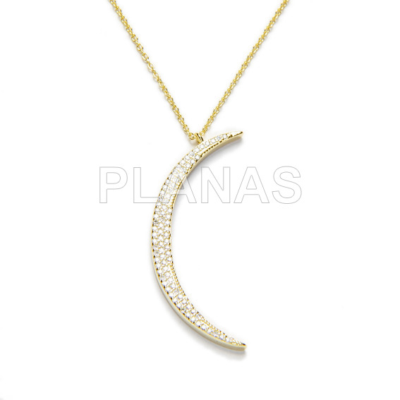 Collar en Plata de ley y Baño Oro con Circonitas Blancas.LUNA.