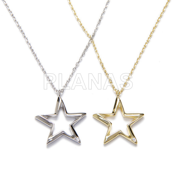 Rhodium-plated sterling silver necklace. star.