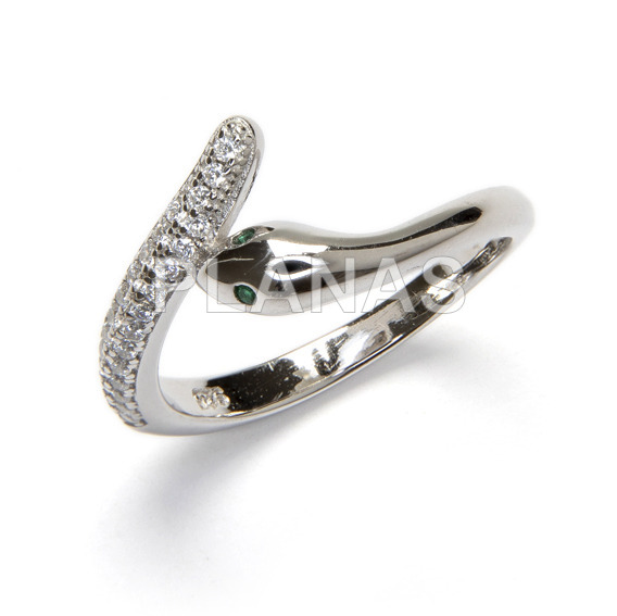 Ring in rhodium sterling silver and white zircons. snake.