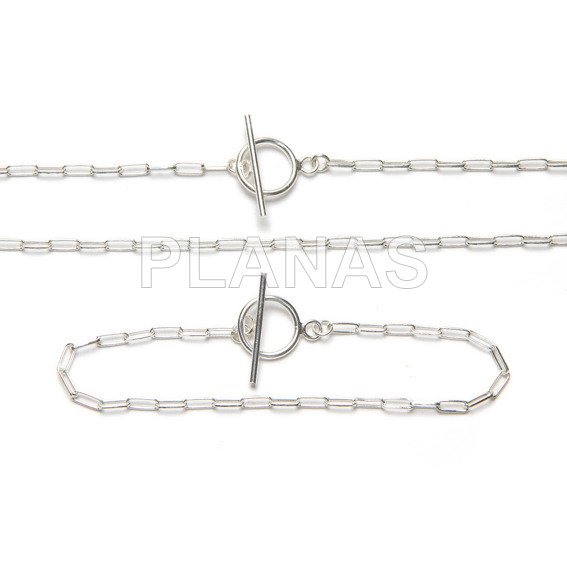 Set in sterling silver of 2 pieces, necklace and bracelet.
