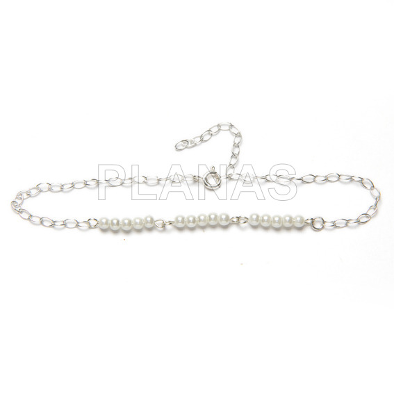Anklet in sterling silver and 3mm synthetic pearls.