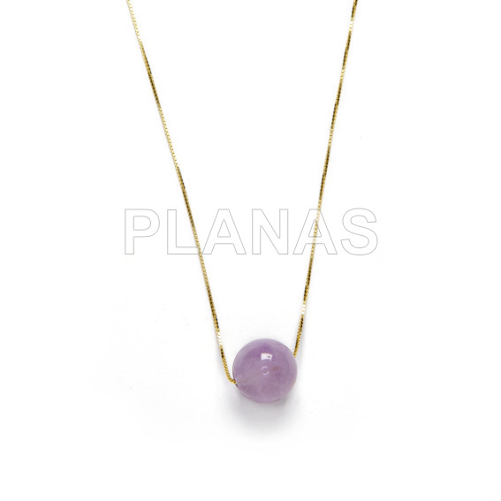 Sterling silver necklace with natural stone, amethyst 12mm.
