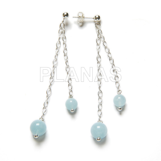Earrings in sterling silver and aquamarine stones.