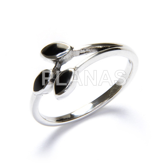 Ring in rhodium-plated sterling silver and black enamel.