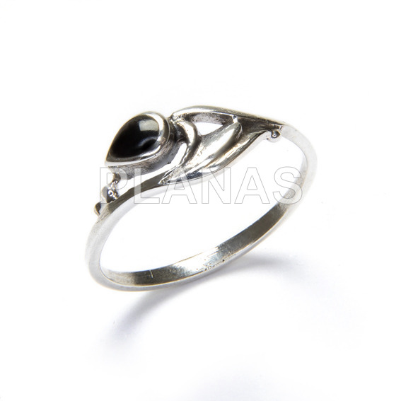 Ring in rhodium-plated sterling silver and black enamel.