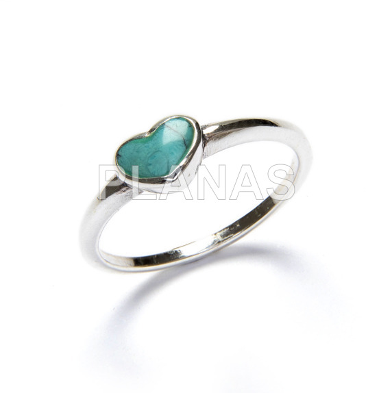Ring in sterling silver and turquoise enamel. heart.