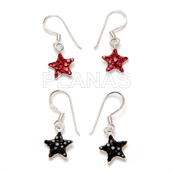 Earrings in sterling silver and crystal. star.