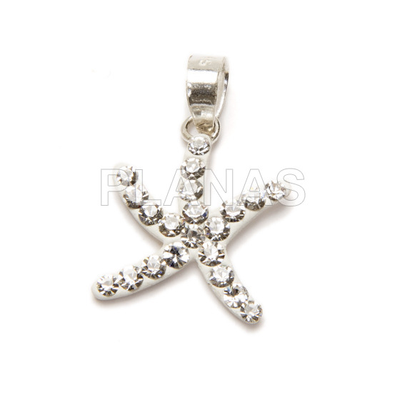 Pendant in sterling silver and crystal. star of the sea.