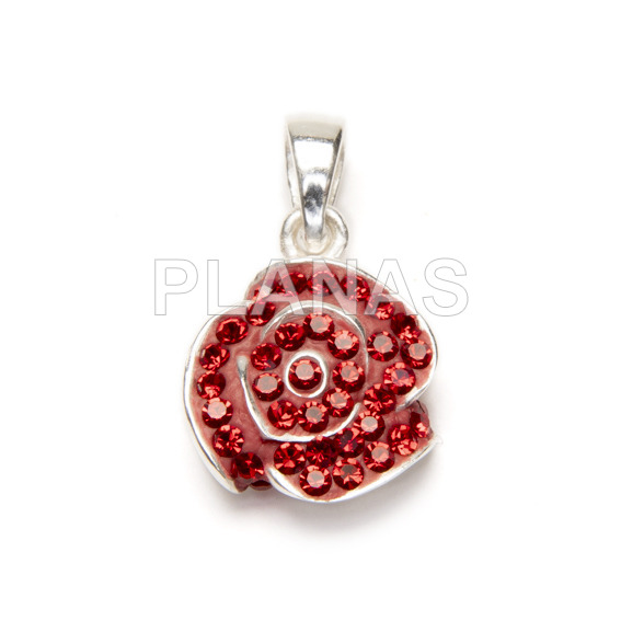 Pendant in sterling silver and crystal, color red pink.