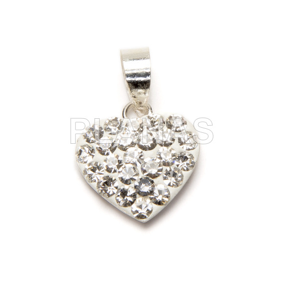 Pendant in sterling silver and crystal, color white. heart.