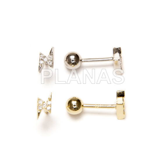 Earrings with screw closure in rhodium sterling silver and white zircons.
