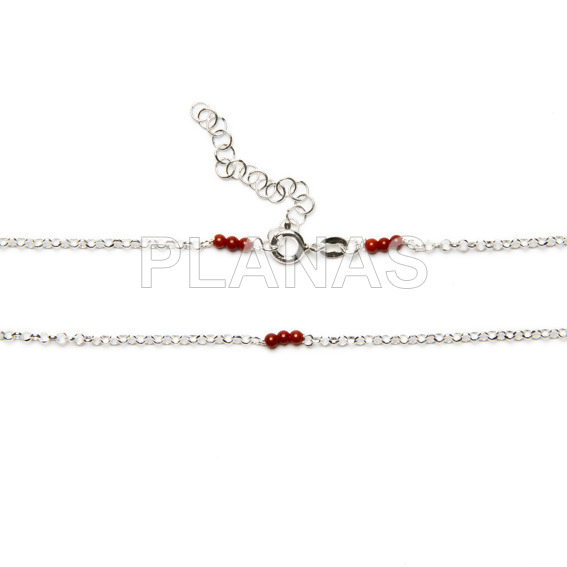 Necklace in sterling silver and coral balls.