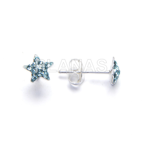 Earrings in sterling silver and crystal in aquamarine. star.