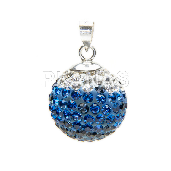 Pendant in sterling silver and crystal, blue color.