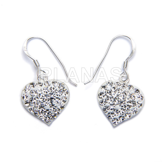 Earrings in sterling silver and crystal in white color. heart.