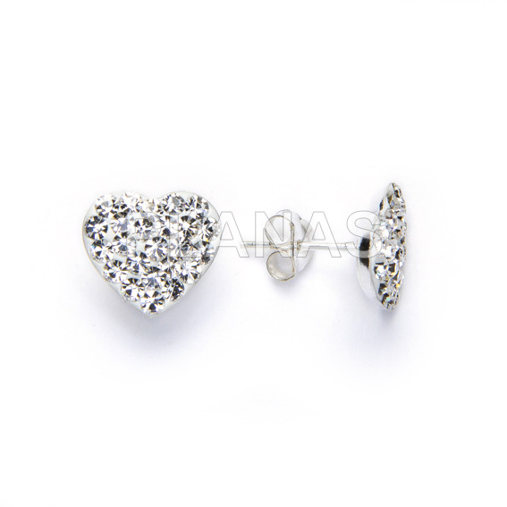 Earrings in sterling silver and crystal in white color. heart.