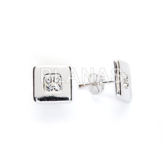 Earrings in sterling silver and white crystal. square.