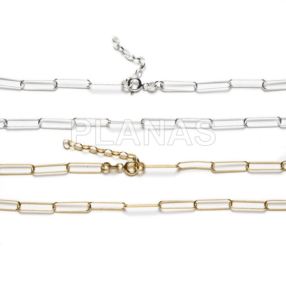 Sterling silver chains with rectangular links.