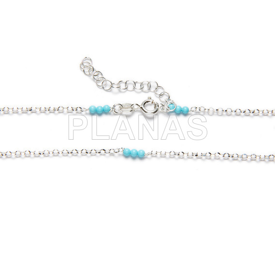 Necklace in sterling silver and turquoise enameled balls.