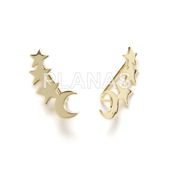 Pendientes Trepadores en Plata de ley y baño oro. ESTRELLAS Y LUNA.