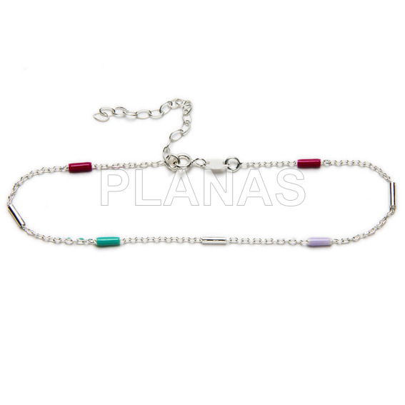 Anklet in sterling silver and enameled tubes.