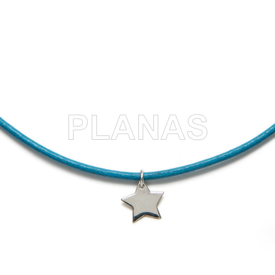 Collar en Cuero Color Turquesa y Plata de Ley.ESTRELLA.