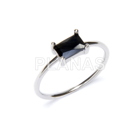Ring in rhodium sterling silver with black zirconia.