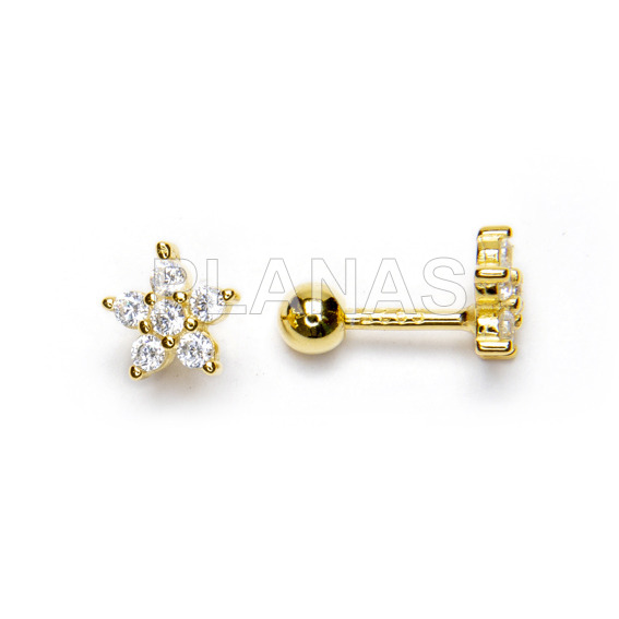 Earrings in sterling silver and gold / zirconia bath with screw closure.flor.