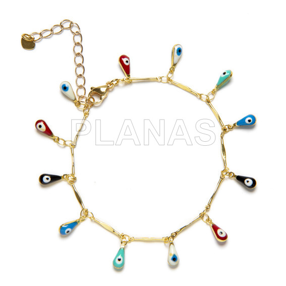 Turkish eye anklet in brass and gold bath.