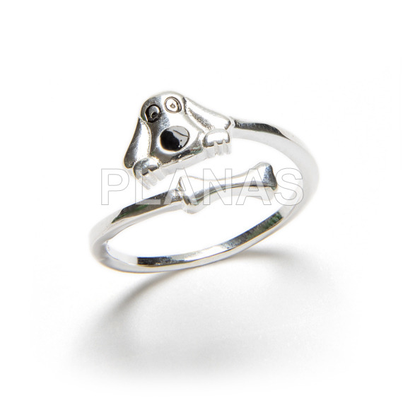 Ring in sterling silver and enameled nose. dog.