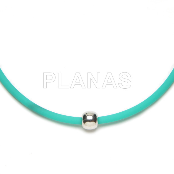 4mm sterling silver and turquoise rubber necklace. ball.