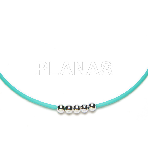 2mm sterling silver and turquoise rubber necklace. balls.