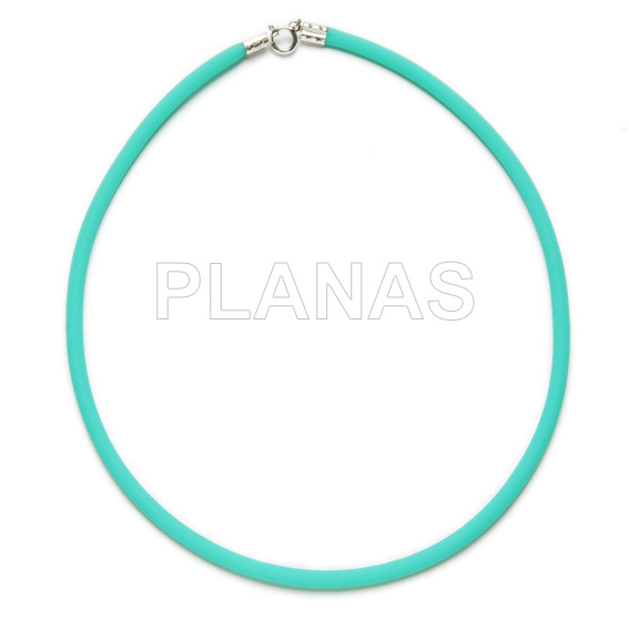 4mm turquoise rubber cord finished in sterling silver.