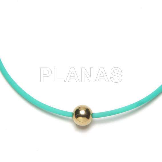 Necklace in sterling silver and 3mm turquoise rubber and stainless steel clasp. ball.