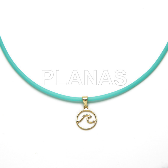 Sterling silver and gold plated necklace with 2mm turquoise rubber. ola.