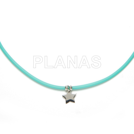 2mm sterling silver and turquoise rubber necklace. star.