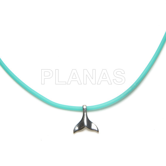 Necklace in sterling silver and 2mm turquoise rubber. whale tail.