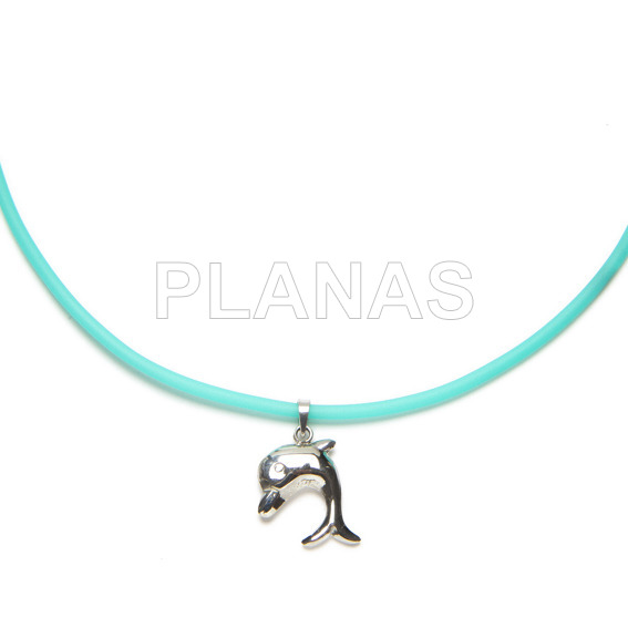 2mm sterling silver and turquoise rubber necklace.