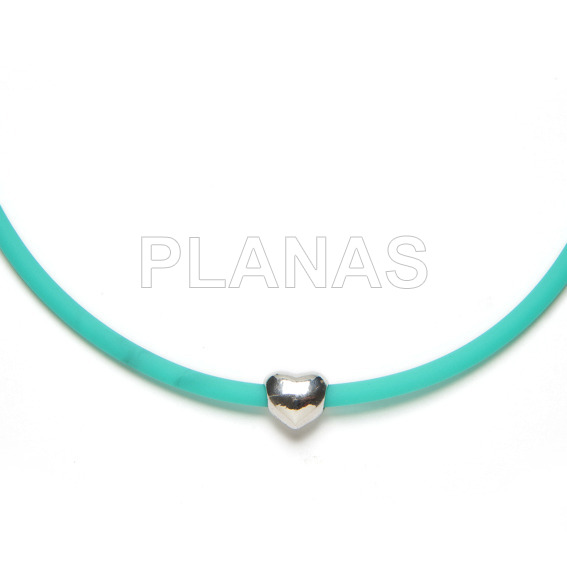 4mm sterling silver and turquoise rubber necklace. heart.